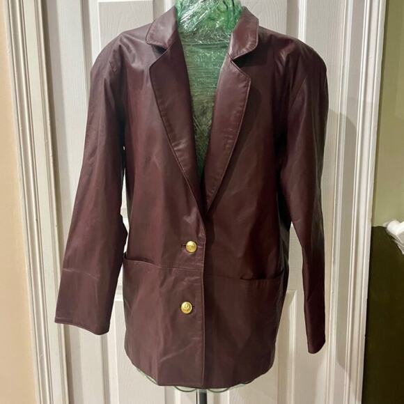 VTG ETIENNE AIGNER COAT BLAZER LEATHER MAROON SZ S OVERSIZED DARK ACADEMIA - Picture 11 of 16